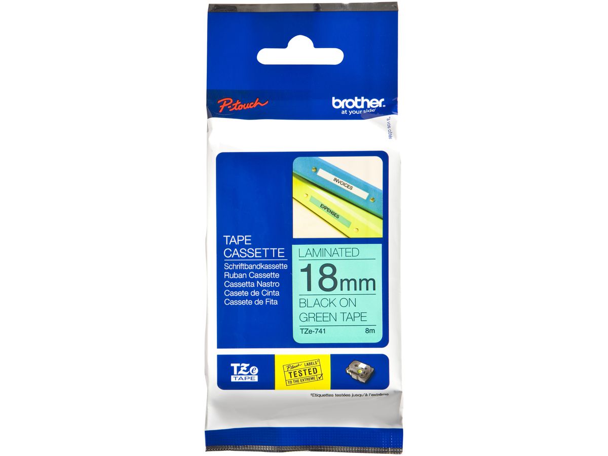 Schriftbandkassette Brother TZe-741 18mm×8m, grün/schwarz
