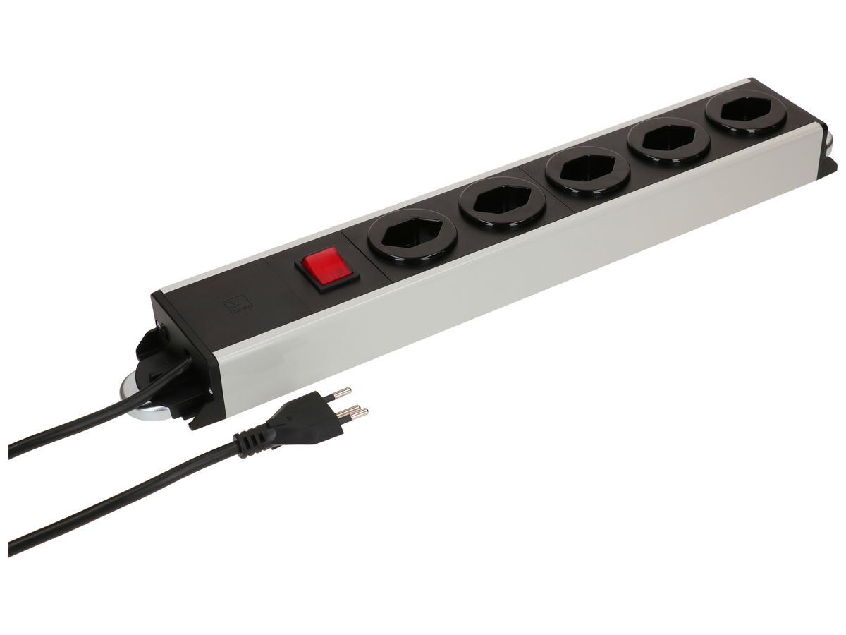 Steckdosenleiste MH POWER LINE 10A Schalter 5×T13 1.5m grau-schwarz 2×Magnet