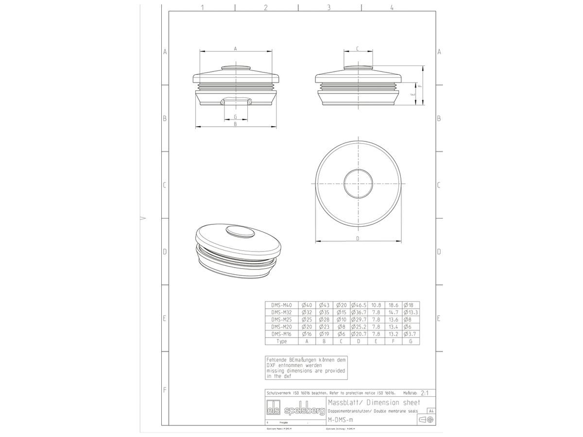 Doppelmembranstutzen Spelsberg DMS M25 TPE Ø29.7×13.6 Ø9…17mm IP66 weiss