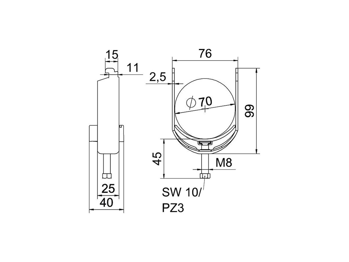 Schnellverleger BET 2056 N-Fuss Kunststoff 64…70mm 1×Kabel Stahl tfZn