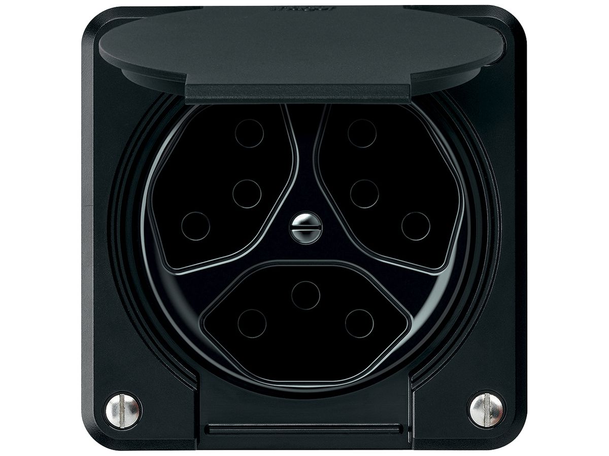Steckdose robusto 3×T13 10A 250V 86×86mm IP21 schwarz