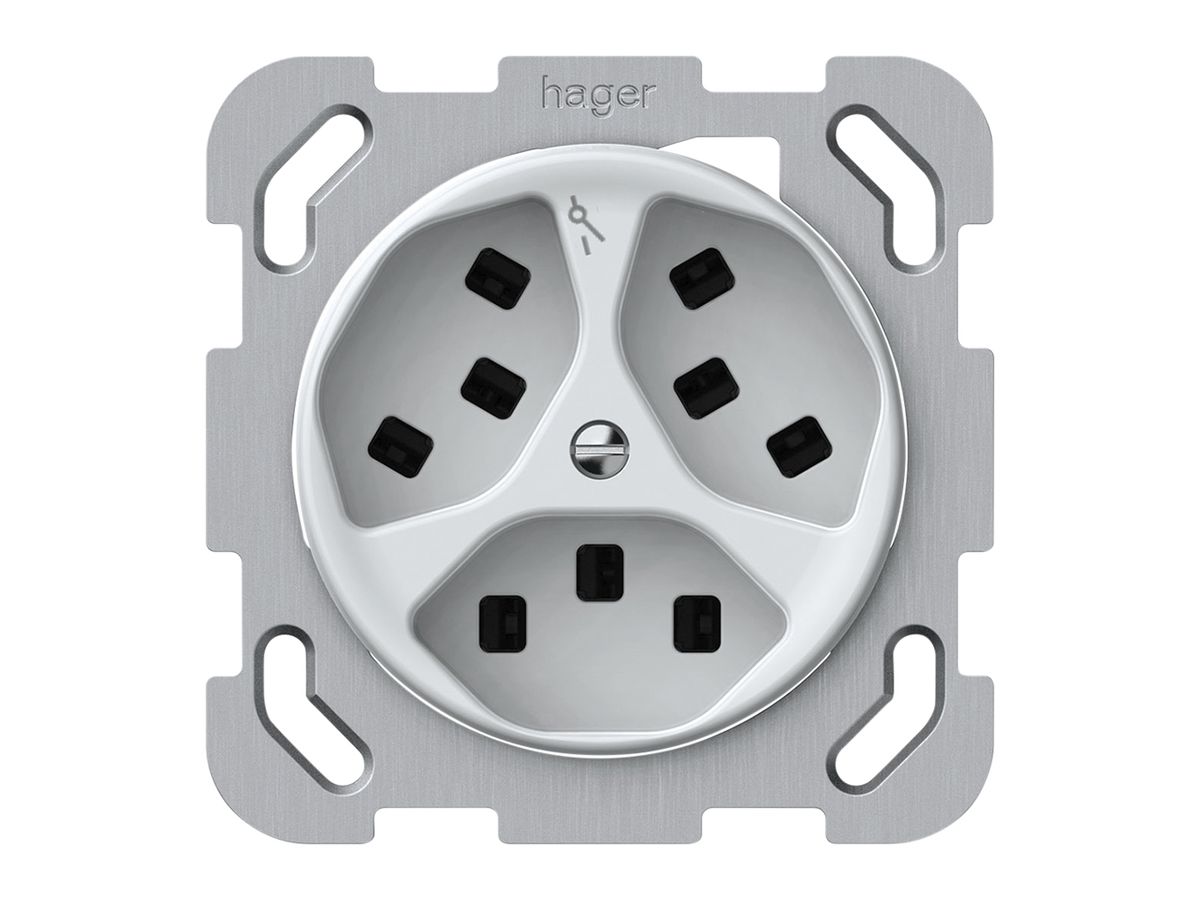 UP-Steckdose origin 3×Typ 23 1×S 16A 230V 77×77mm weiss