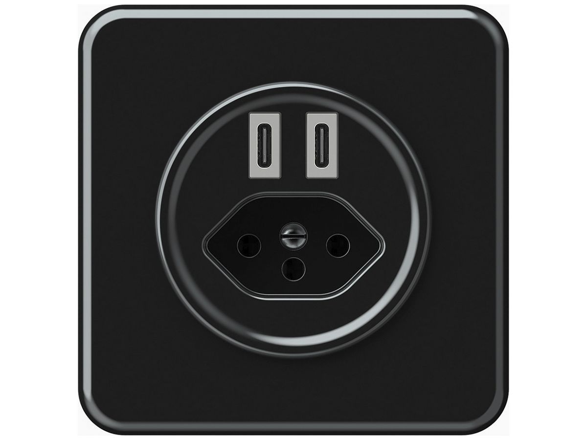 UP-USB-Ladesteckdose origin 2×USB-C 3000mA 5V mit Typ 13 schwarz