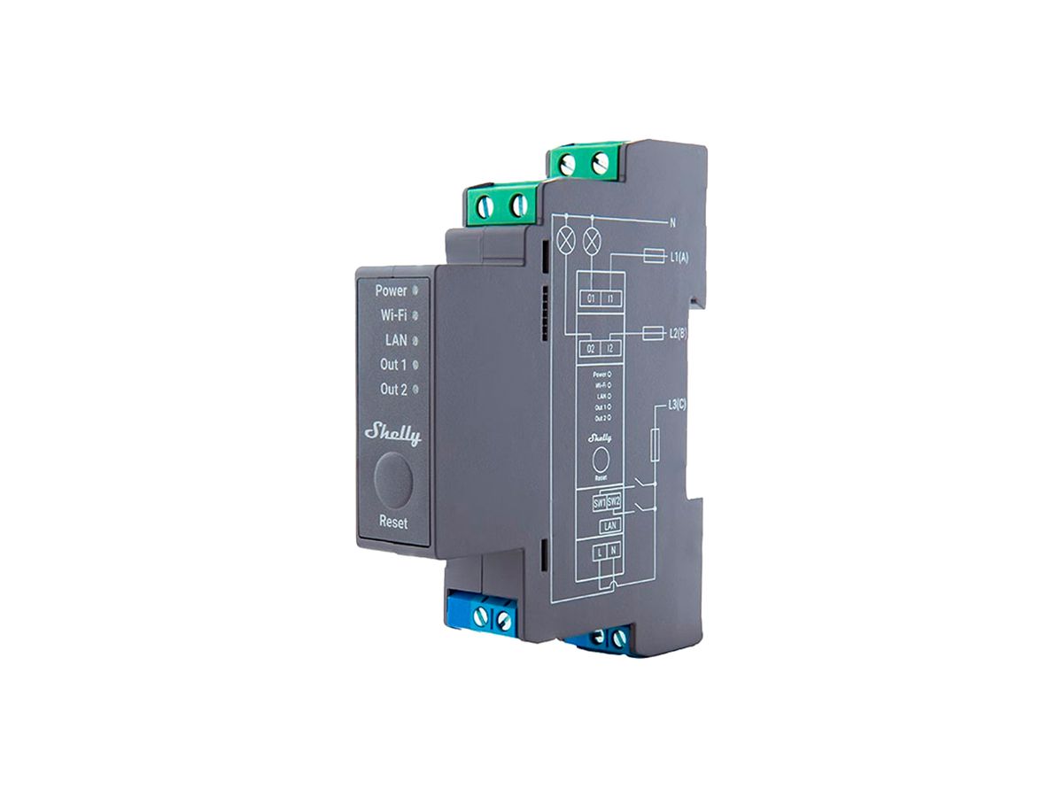 REG-RF-Schaltaktor Shelly Pro 2 Wi-Fi/Ethernet/Bt 2-Kan 240V 1TE