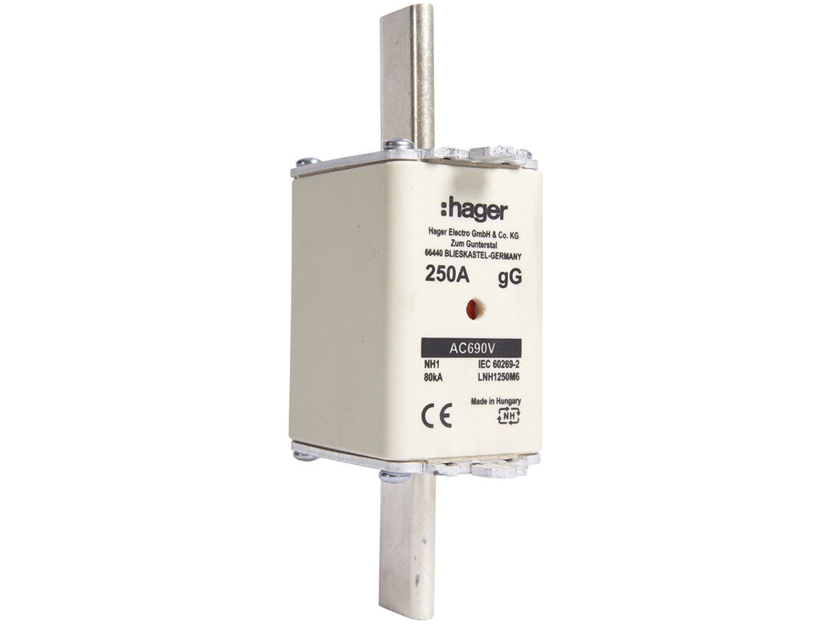 NH-Sicherung Hager DIN1 690VAC 250A gG/gL Doppelkennmelder rostfrei