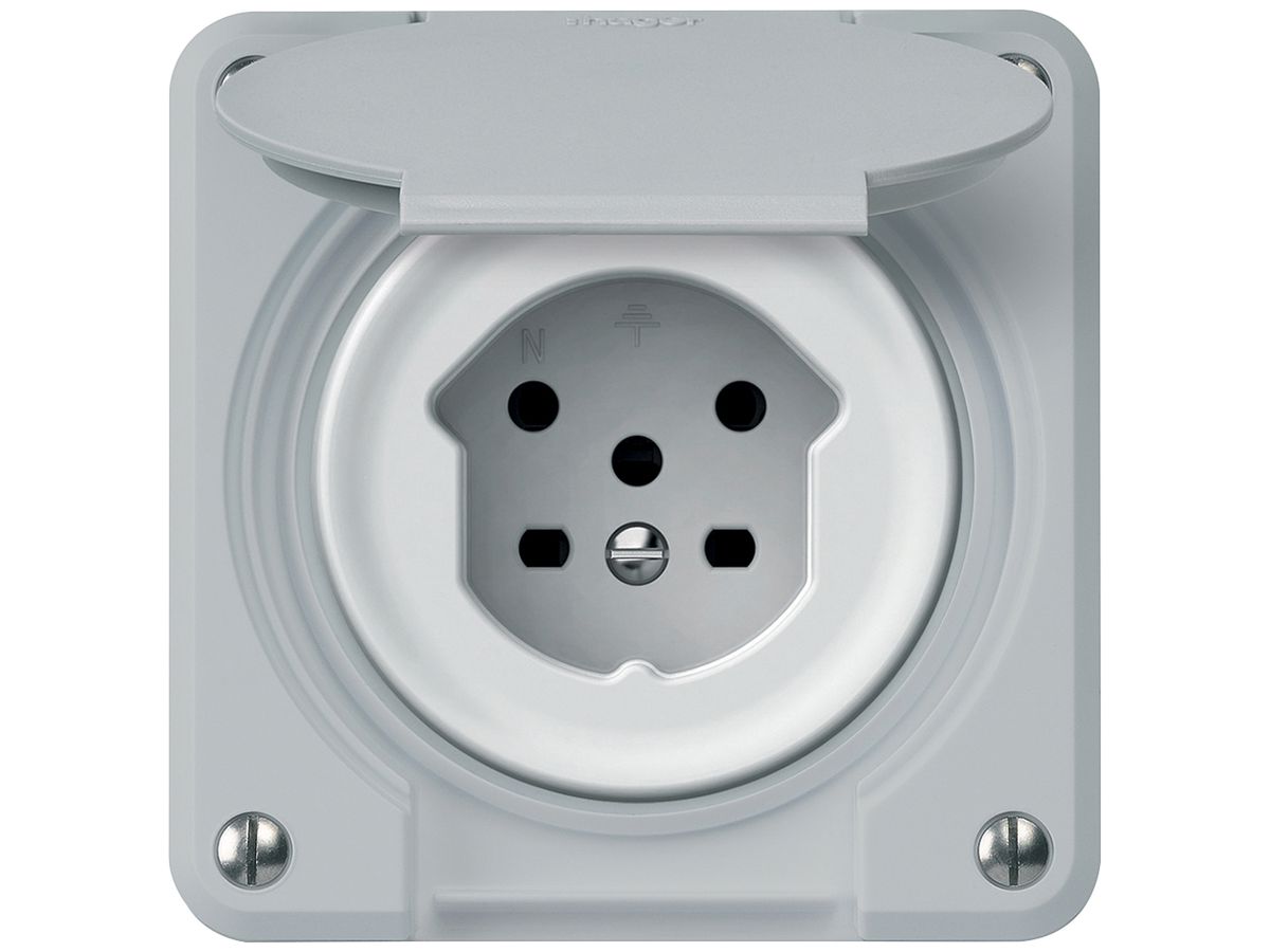 UP-Steckdose robusto 1×T15 10A 400V 86×86mm IP21 grau