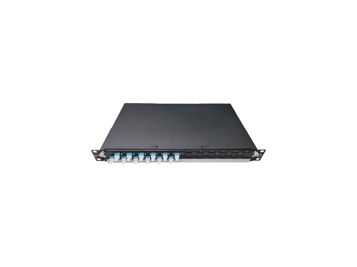 Breakoutbox 19" Dätwyler OV-SO 12×LCD/PC blau OS2 versetzt 1HE schwarz