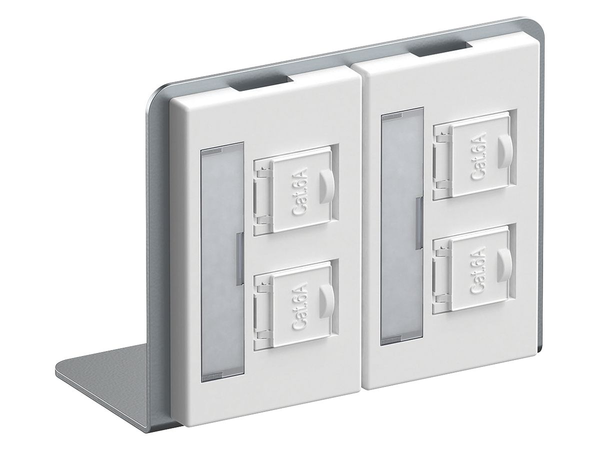 Winkelträger Hager mit 2×FLF und 4×RJ45 Kat.6A ungeschirmt weiss