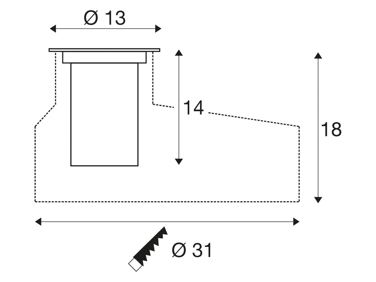 EB-LED-Bodenleuchte SLV DASAR M IP67 6.5W 450lm 830 24° DALI Ø130mm an