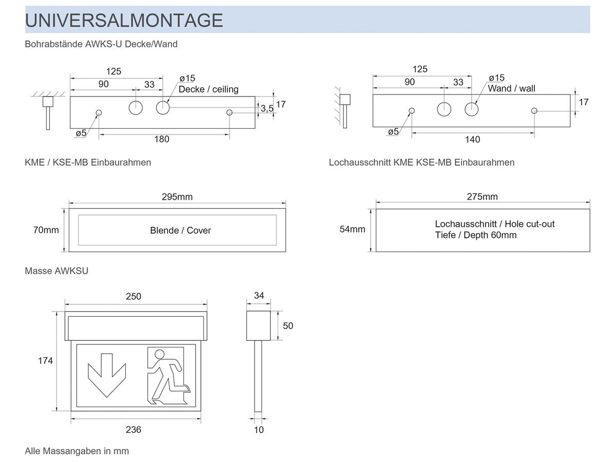 AP-LED-Rettungszeichenleuchte AWKS-U-013-WB 5.3W 250×220×34mm 3h