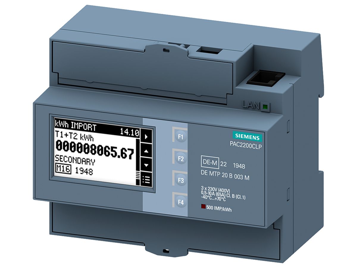 REG-Energiemessgerät Siemens SENTRON PAC2200 3×65A ModbusTCP MID CLP