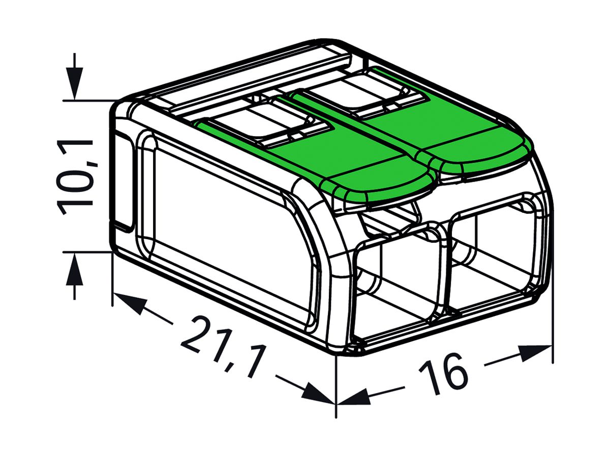 Verbindungsklemme WAGO Green Range 2L 0.5…6mm² mit Hebel gn Transparent
