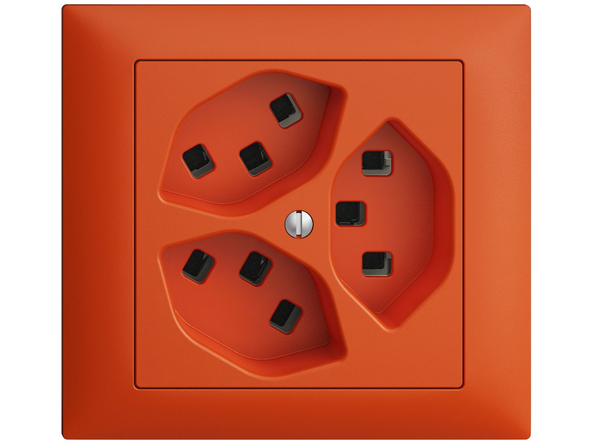 EB-Steckdose 3×T23 16A orange EDIZIOdue, mit Steckklemmen