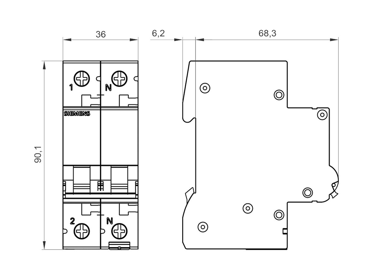 Leitungsschutzschalter Siemens SENTRON 5SL6 2P 230V C 13A 6kA 2TE