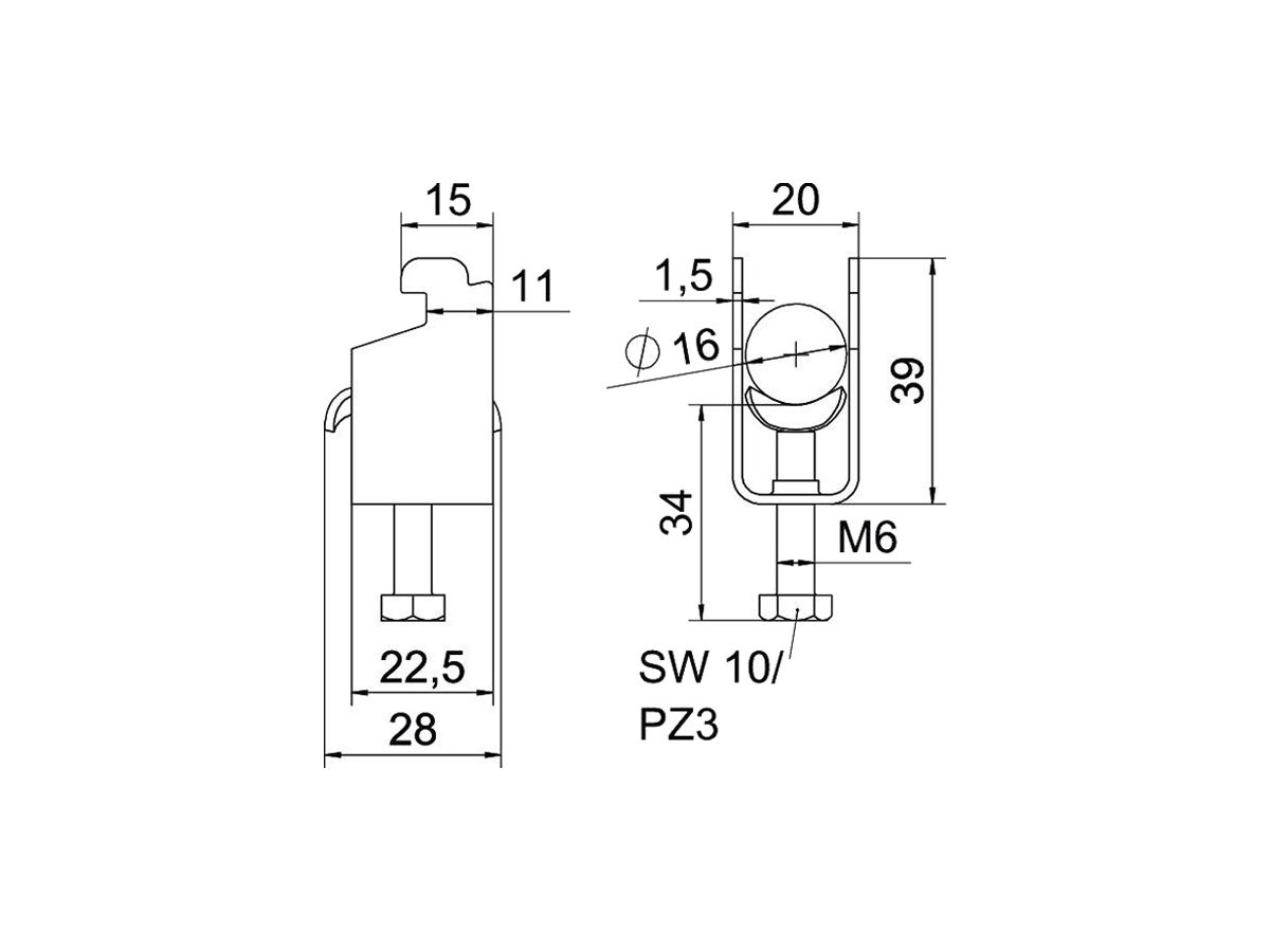 Schnellverleger BET 2056 N-Fuss Metall 12…16mm 1×Kabel Stahl tfZn