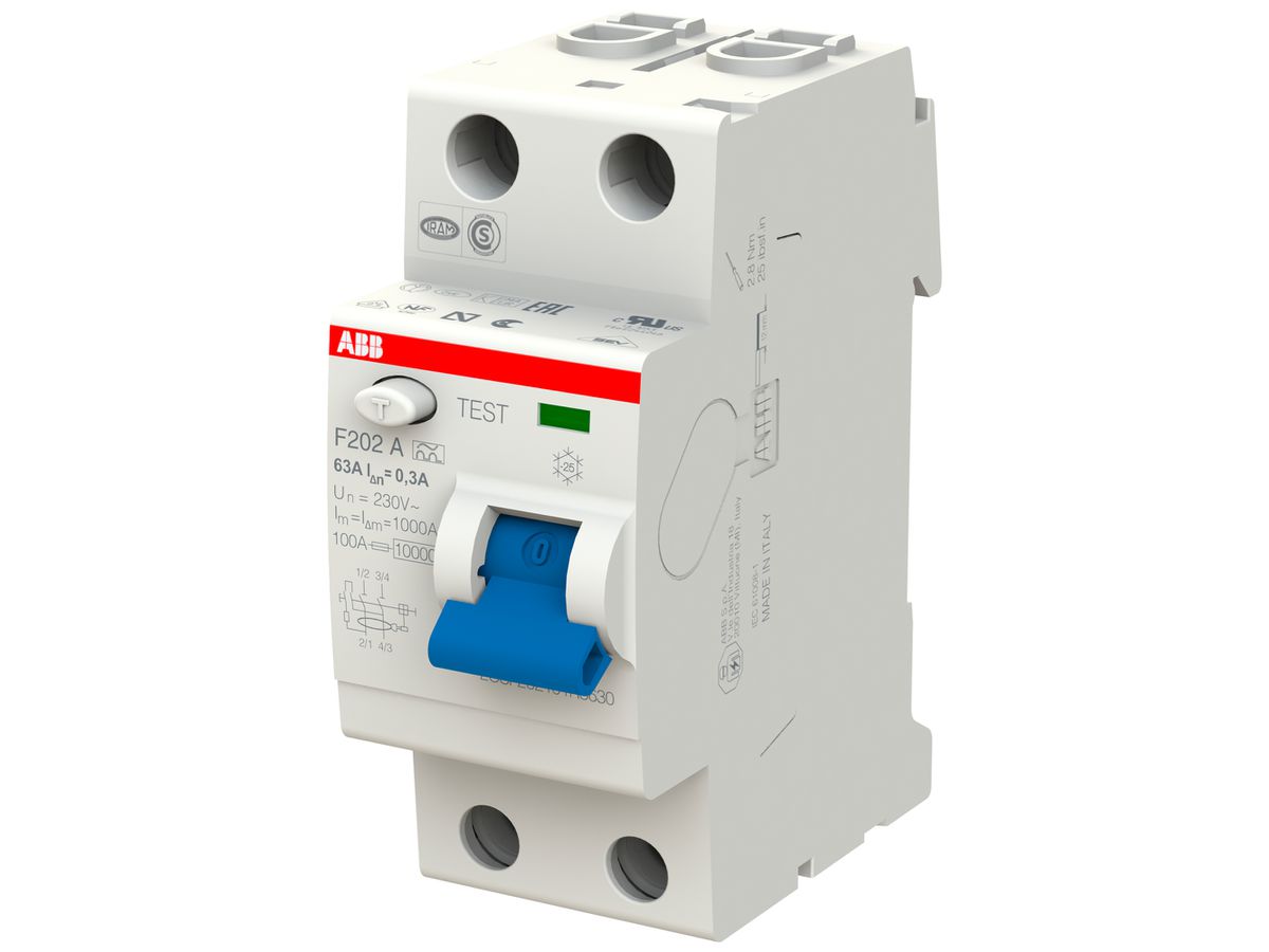 Fehlerstromschutzschalter ABB 300mA 63A 1P+N F202A-63/0.3