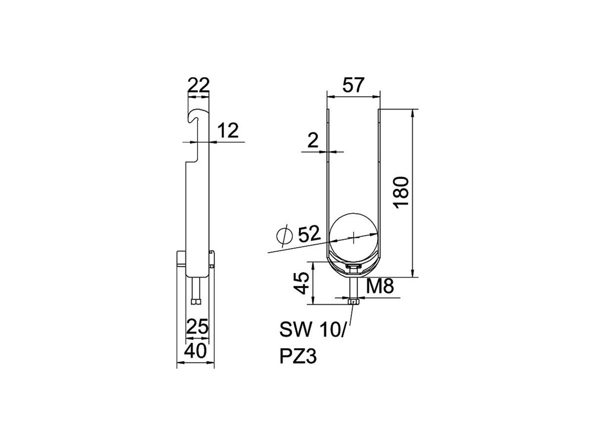 Schnellverleger BET 2056 W-Fuss Kunststoff 46…52mm 2×Kabel Stahl tfZn