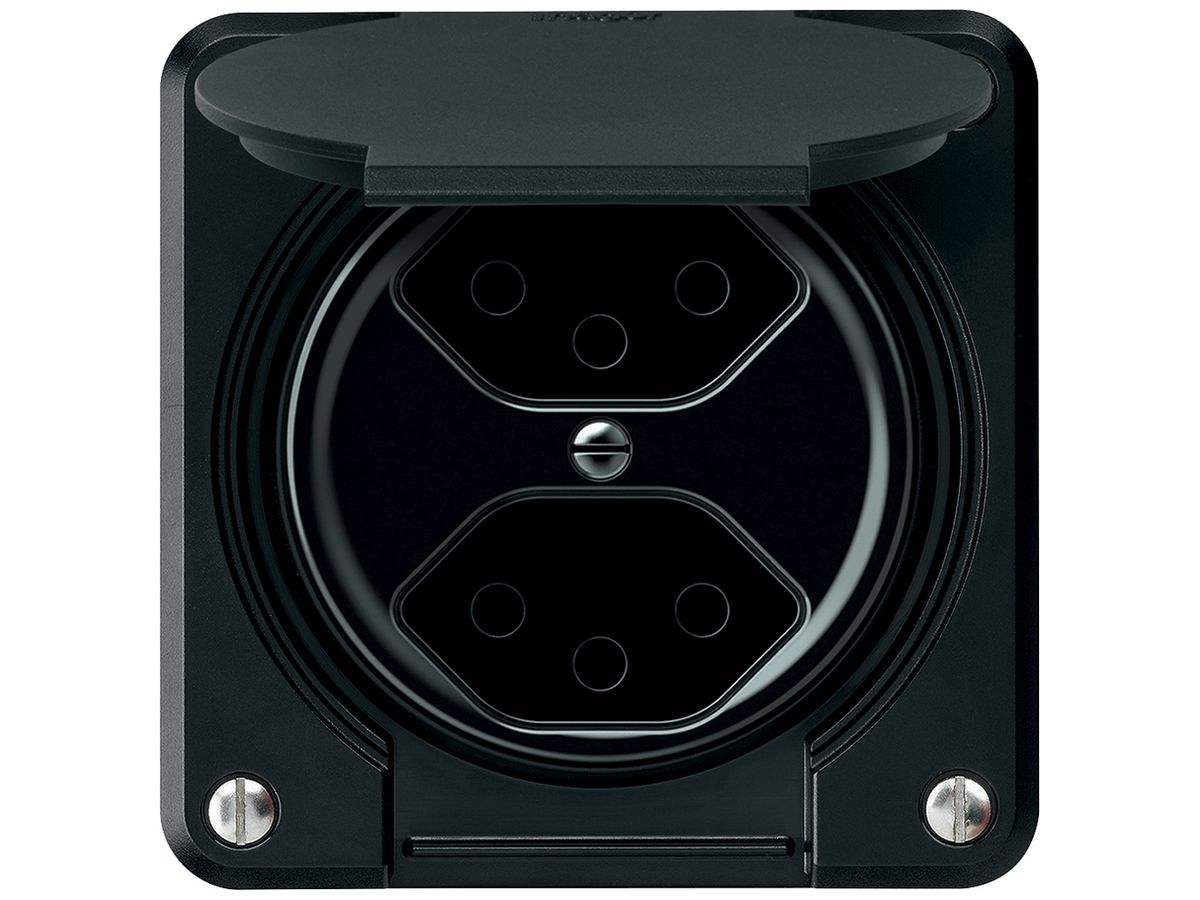 Steckdose FI robusto 1×T23 30mA 16A 250V 86×86mm IP21 schwarz
