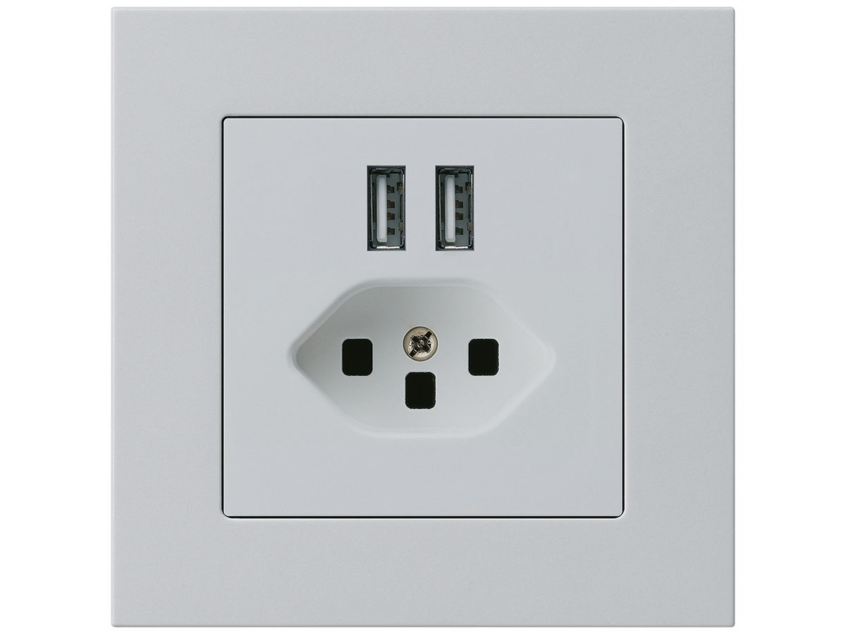 UP-Steckdose 2×USB & T23 kallysto.pro 2400mA hellgrau