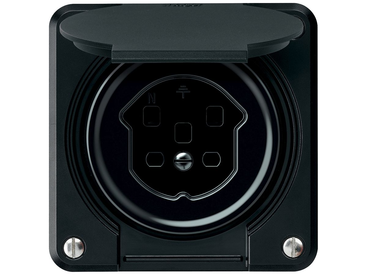 UP-Steckdose robusto 1×T25 16A 400V 86×86mm IP21 schwarz
