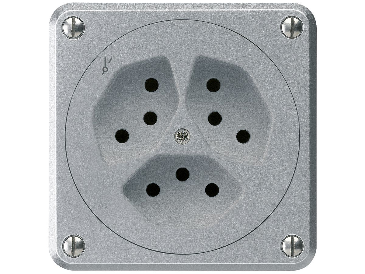 UP-Steckdose ROB 3×Typ 13/1 aluminium ohne Klappdeckel