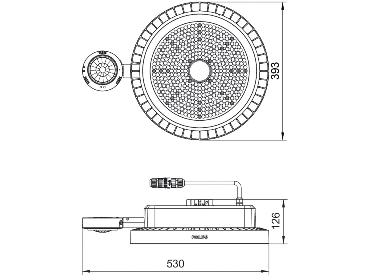 LED-Hallenstrahler CoreLine BY122X 166W 25000lm 4000K IP65 VWB DIM grau