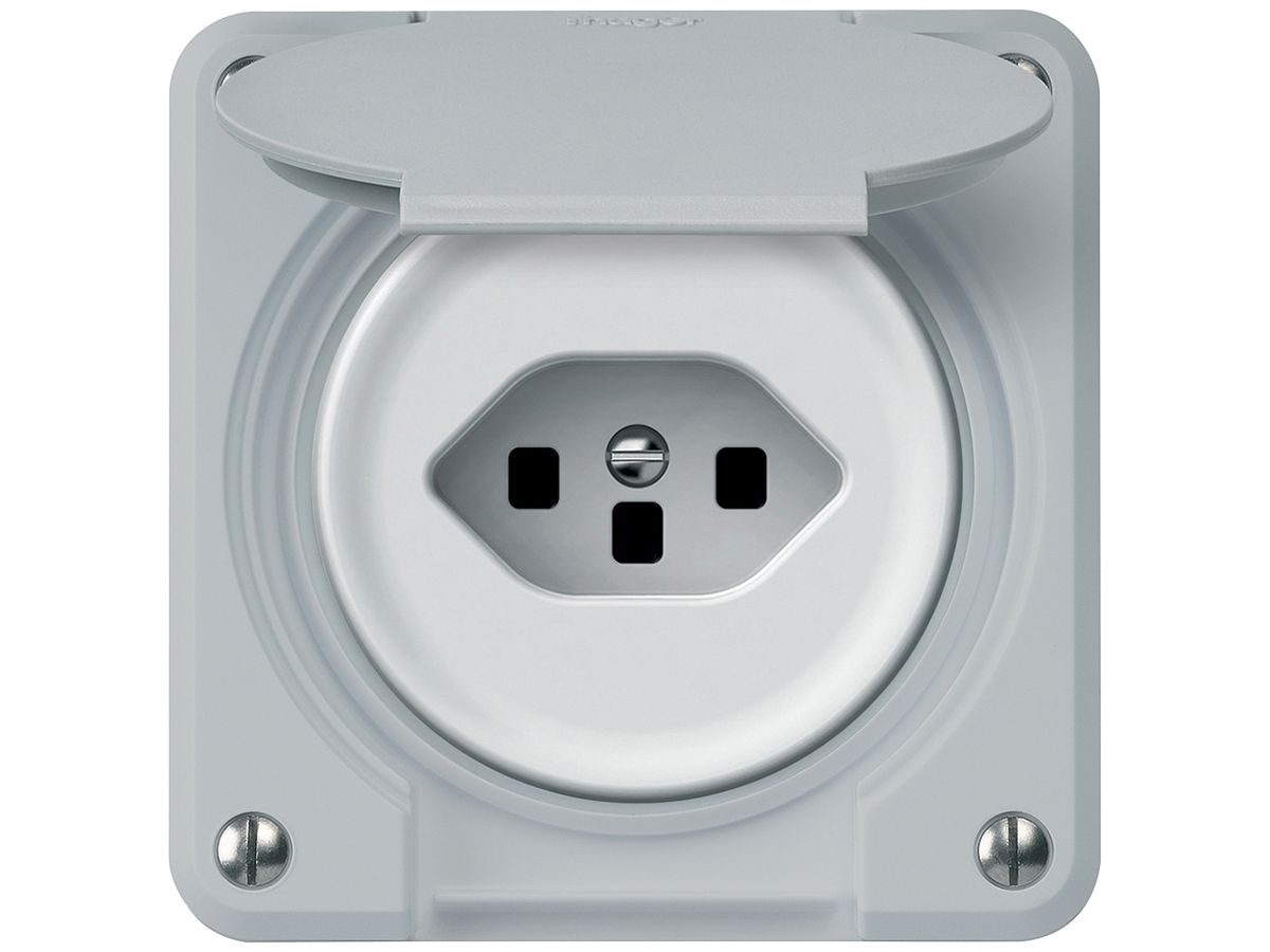 UP-Steckdose robusto 1×T23 16A 250V 86×86mm IP21 grau