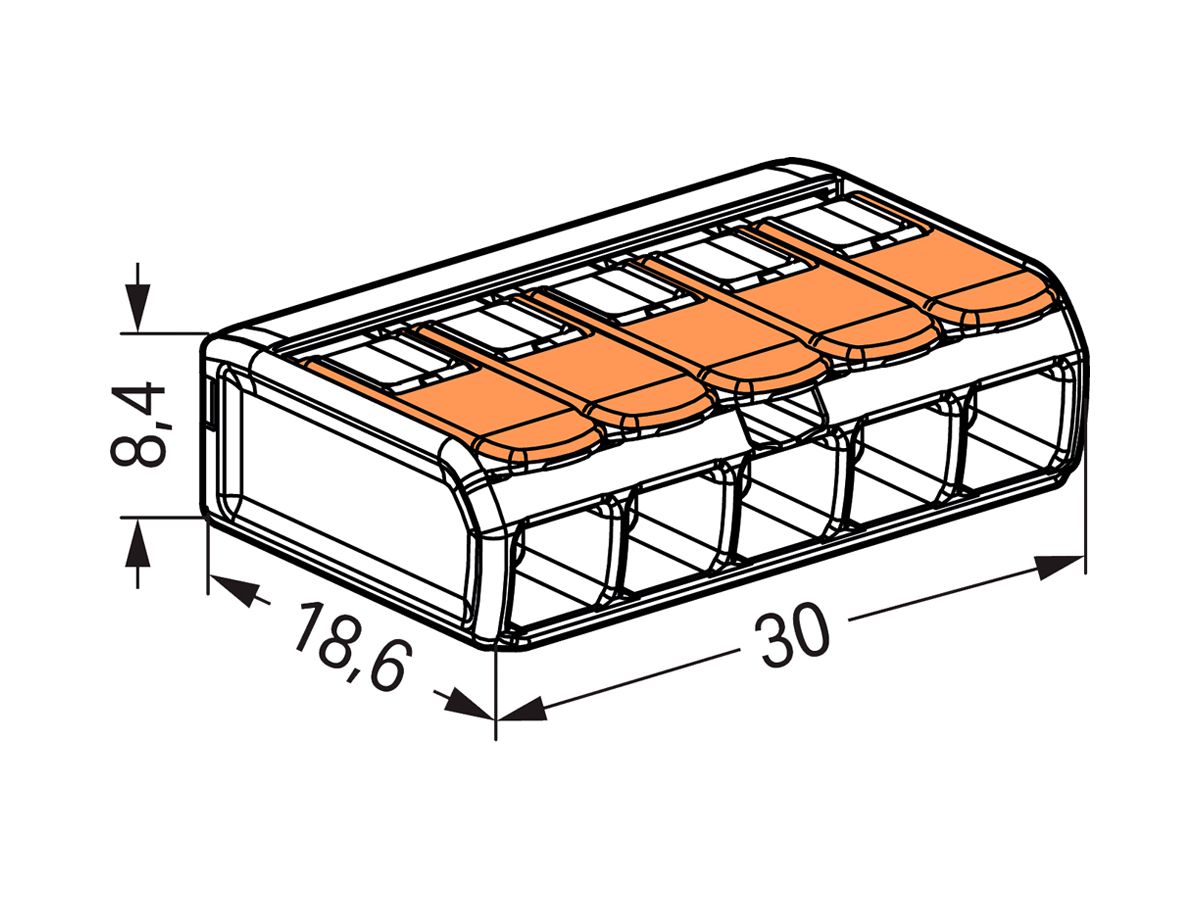 Verbindungsklemme WAGO 221 5×0.2…4mm² Hebel 32A 450V orange transparent