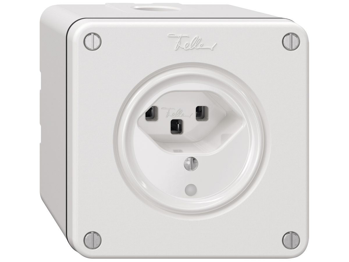 AP-Steckdose NEVO SNAPFIX® 1×T23 16A 250V beleuchtet 87×87×64mm IP21 ws