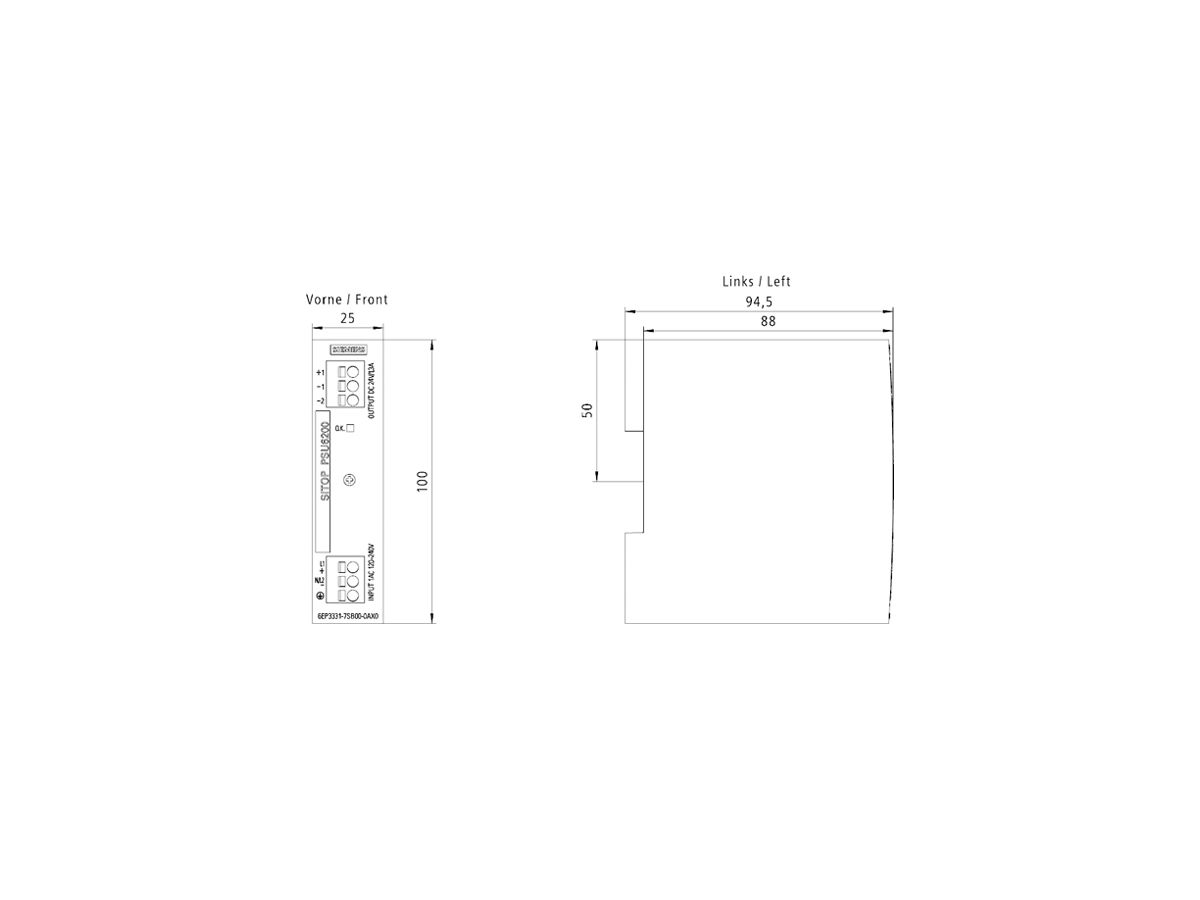 Stromversorgung Siemens SITOP, IN: 120…230VAC (120…240VDC), OUT: 24VDC/1.3A