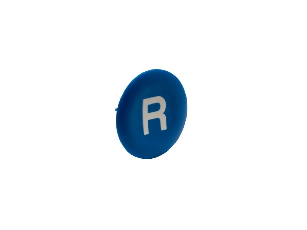 Tastenschild SE flach rund blau - weisse Buchstabe "R"