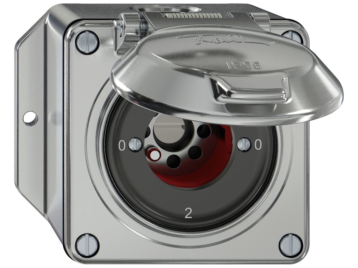AP-Schlüsselschalter ELEMENT SNAPFIX® 2/1L Klappdeckel 16A 400V 0-1-0-2 alu