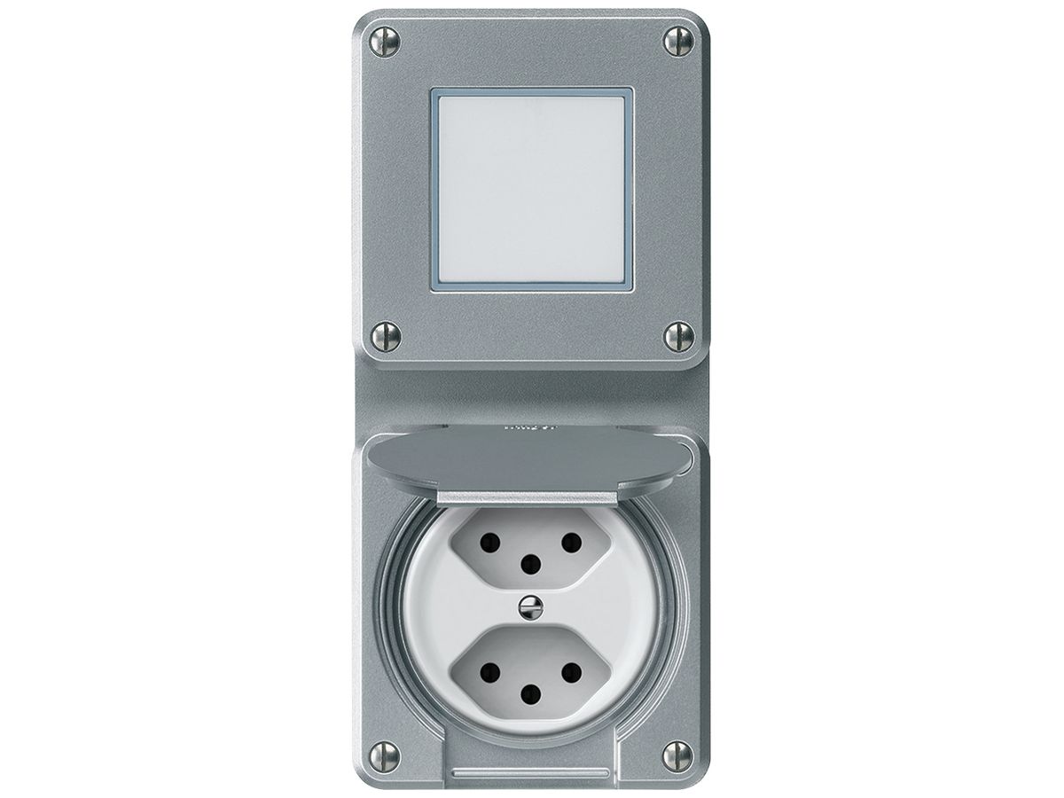 UP-Kombination robusto Wechselschalter Steckdose 2×T13 86×146mm Aluminium