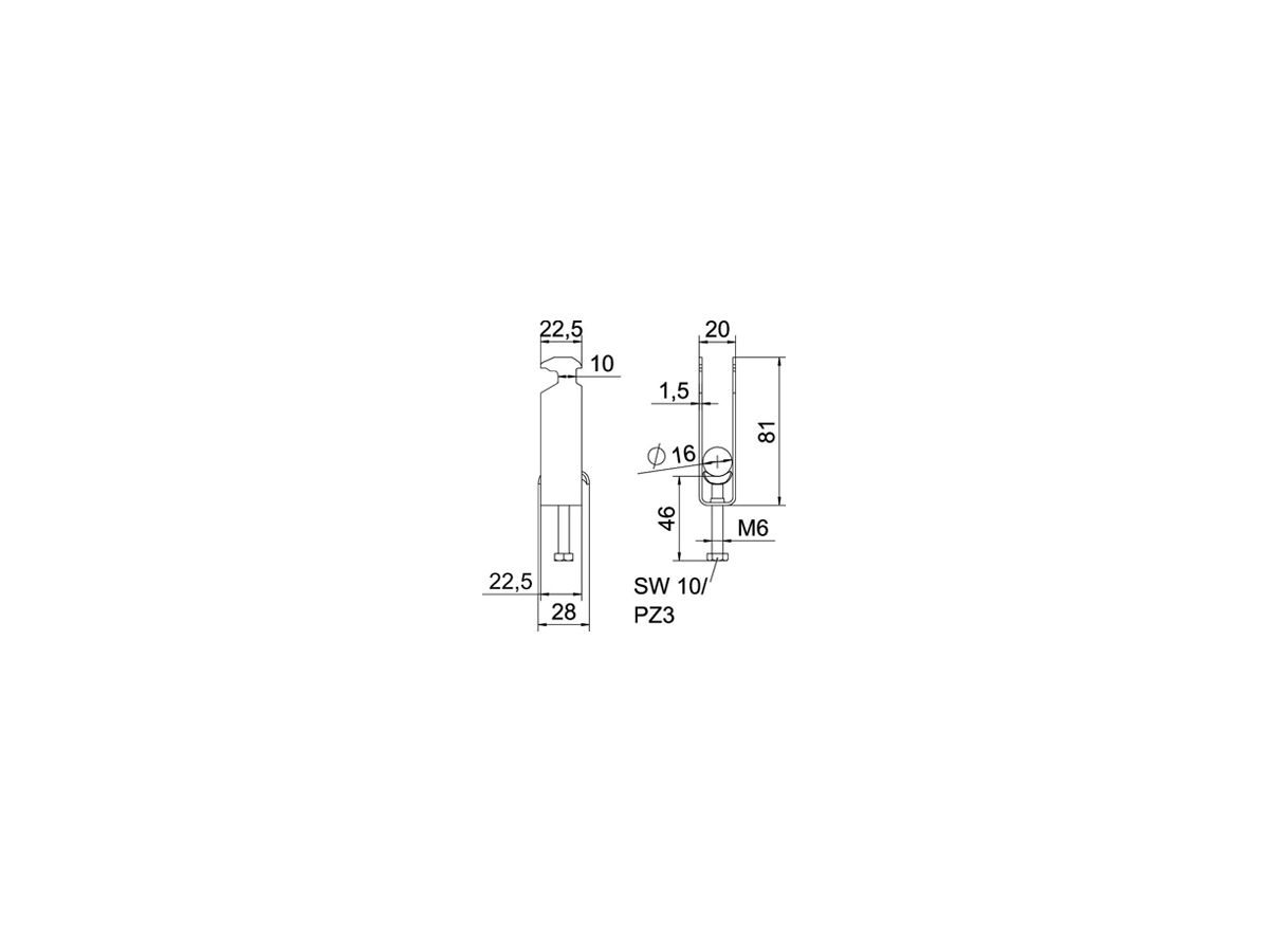 Schnellverleger BET 2056 H-Fuss Metall 12…16mm 3×Kabel Stahl tfZn