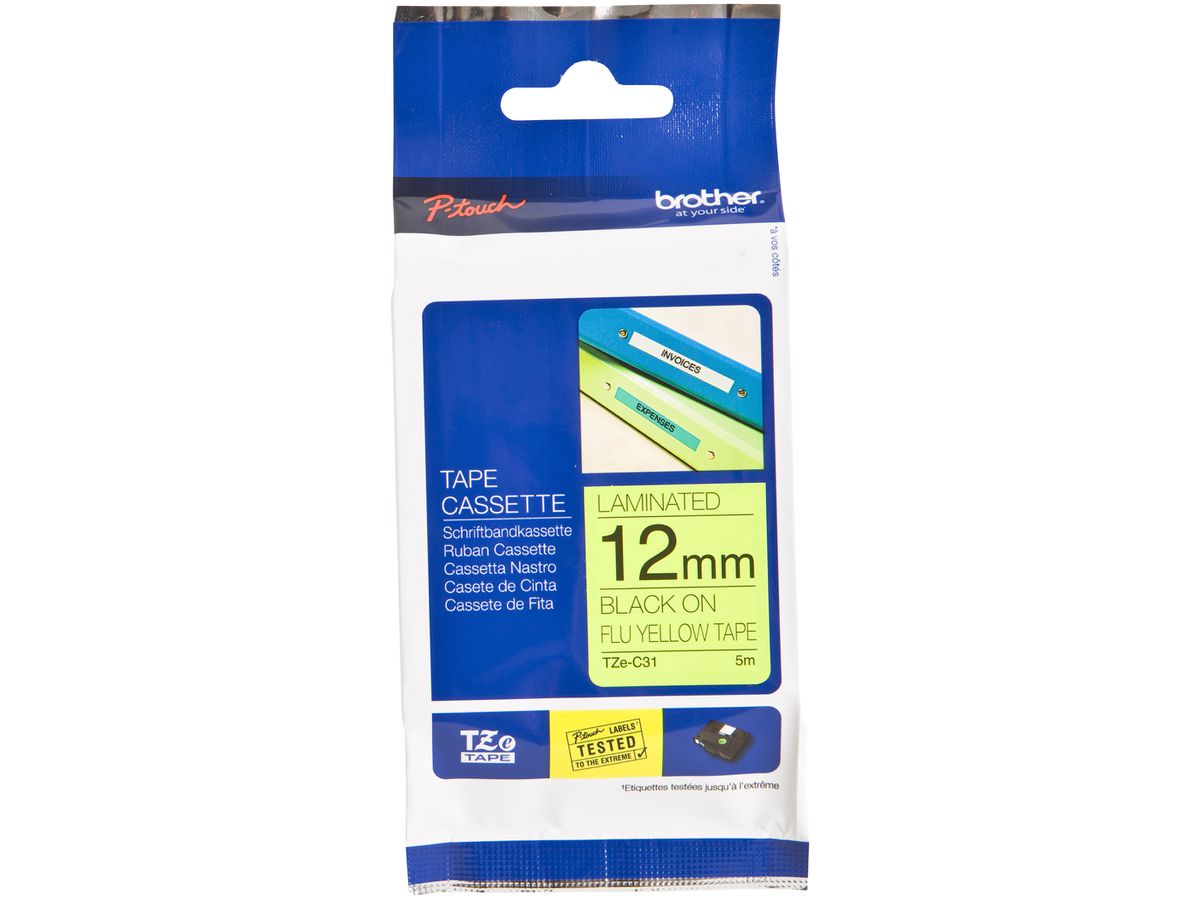 Schriftbandkassette Brother TZe 12mm×5m, gelb-schwarz