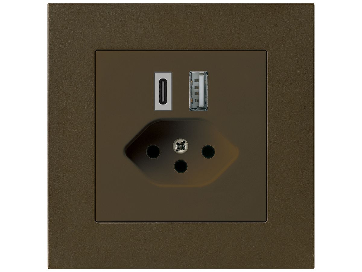UP-USB-Ladesteckdose kallysto.pro 18W PD 1×Typ A 1×Typ C T13 braun