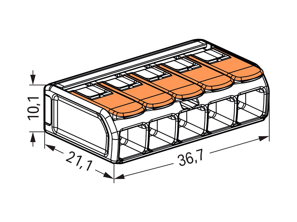 Verbindungsklemme WAGO 221 5×0.5…6mm² Hebel 32A 450V orange transparent