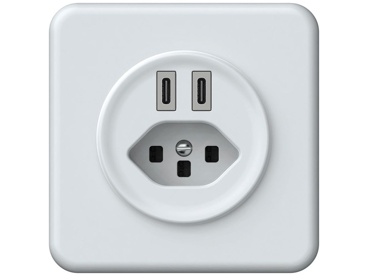UP-USB-Ladesteckdose origin 2×USB-C 3000mA 5V mit Typ 23 weiss