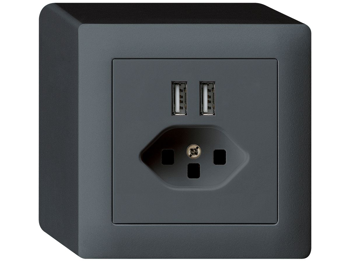 AP-Steckdose 2×USB & T23 kallysto Q 2400mA anthrazit