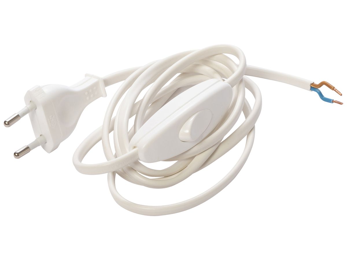 Anschlusskabel ELBRO PVC 2.5A 230V 2×0.75mm² Stecker T11 Schnurschalter 1.5m ws