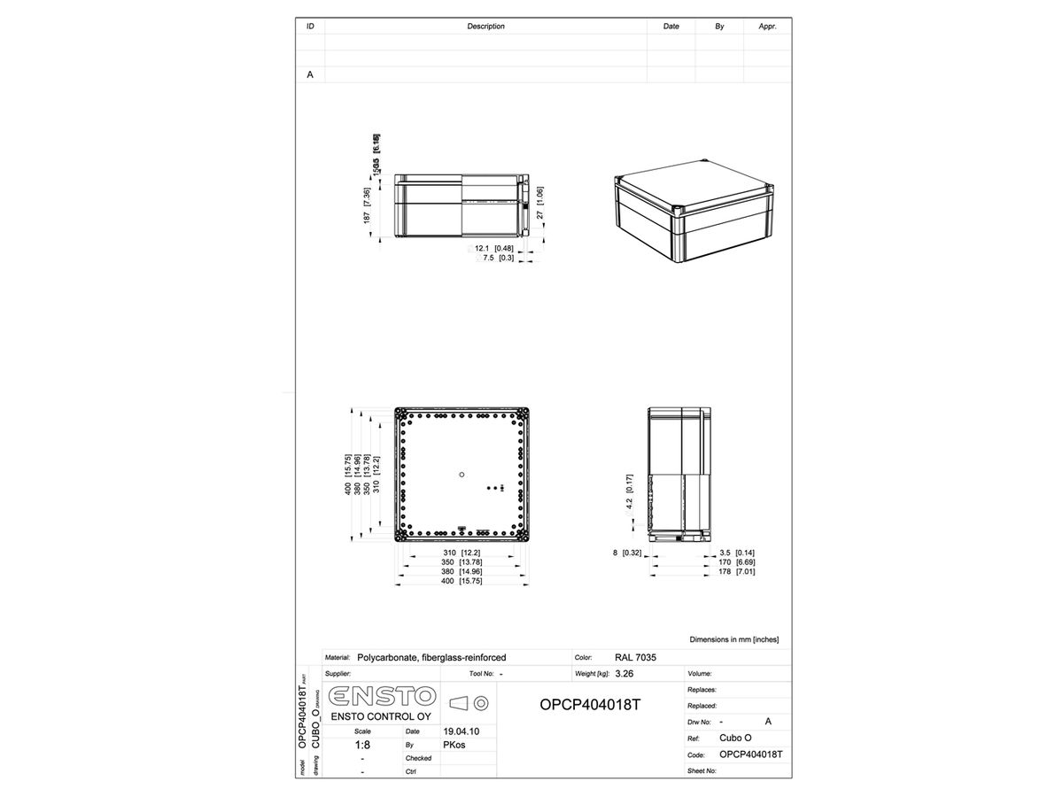 Apparategehäuse RW CUBO O 400×400×180 OPCF OHI CP1H transparent
