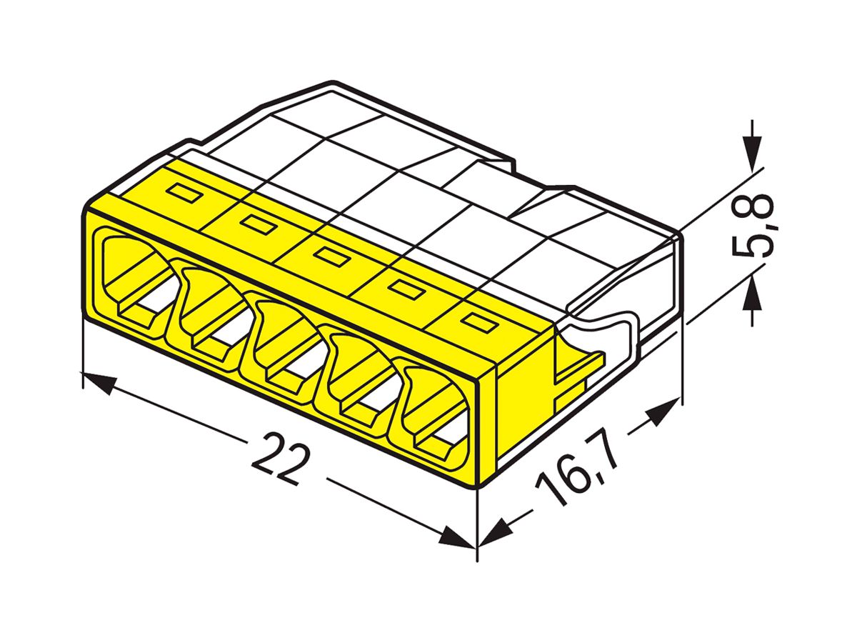 Klemme WAGO 5L 0.5…2.5mm² 24A Dosenklemme COMPACT 450V