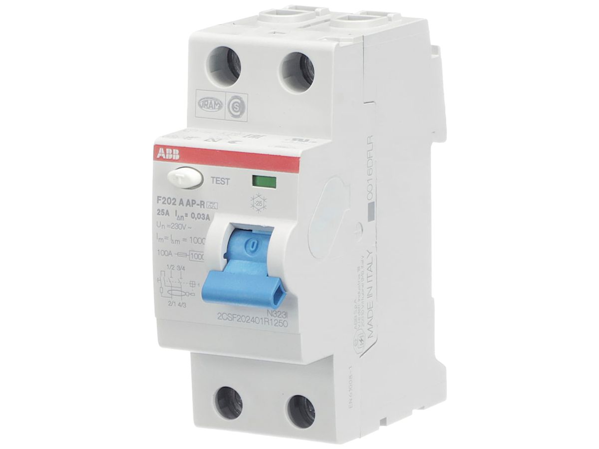 Fehlerstromschutzschalter ABB 30mA 25A 1P+N F202A-25/0.03 AP-R