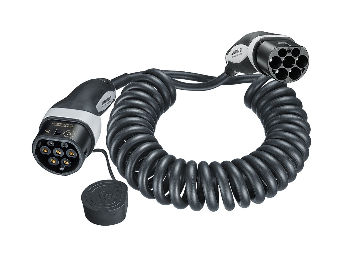 Ladekabel MENNEKES für E-Auto Mode 3 T2+T2 20A 3L 4m 680Ω 400V spiral schwarz