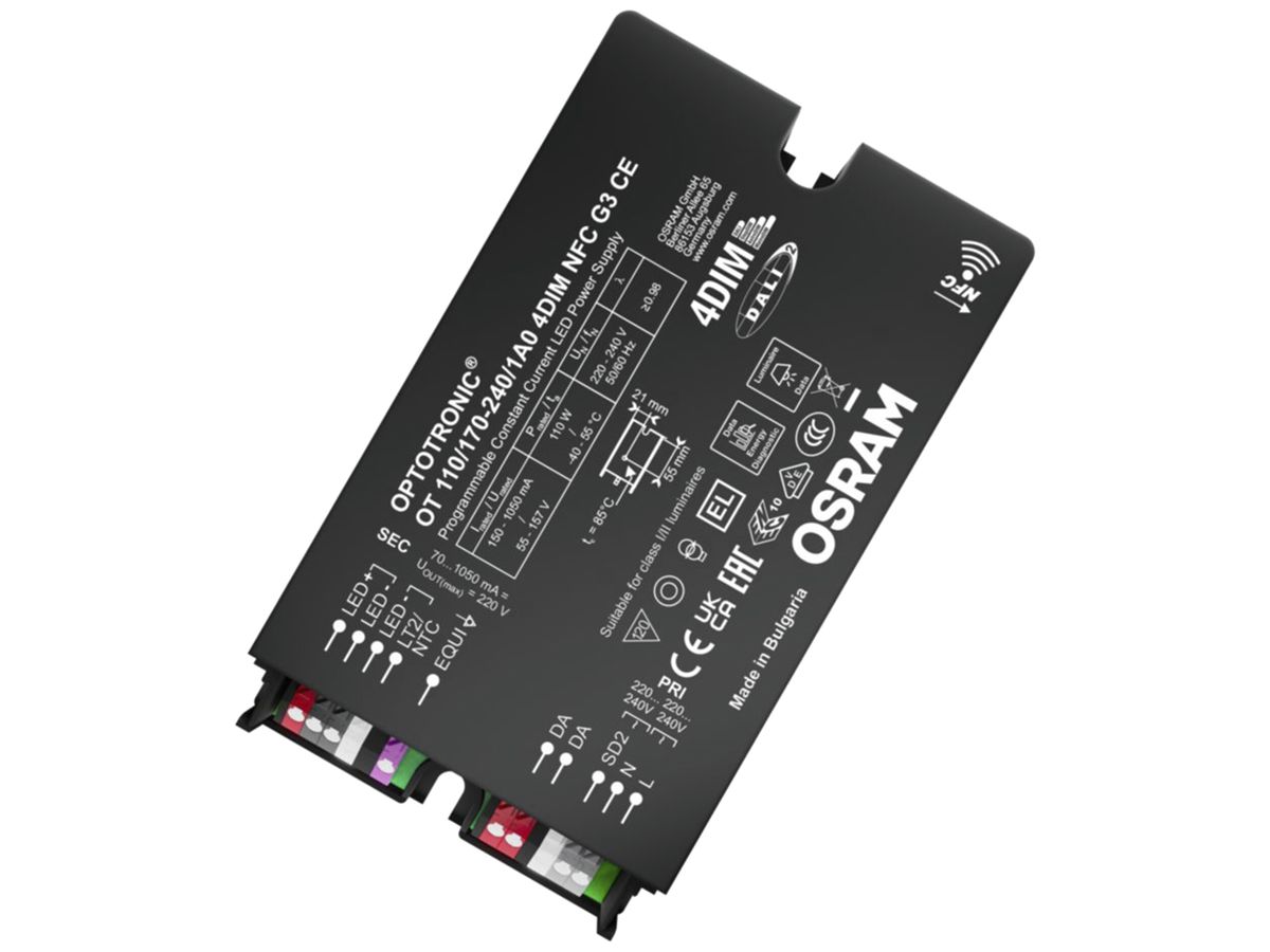 LED-Betriebsgerät Osram OT 110W 55…157V 150…1050mA DALI 133×77×40mm