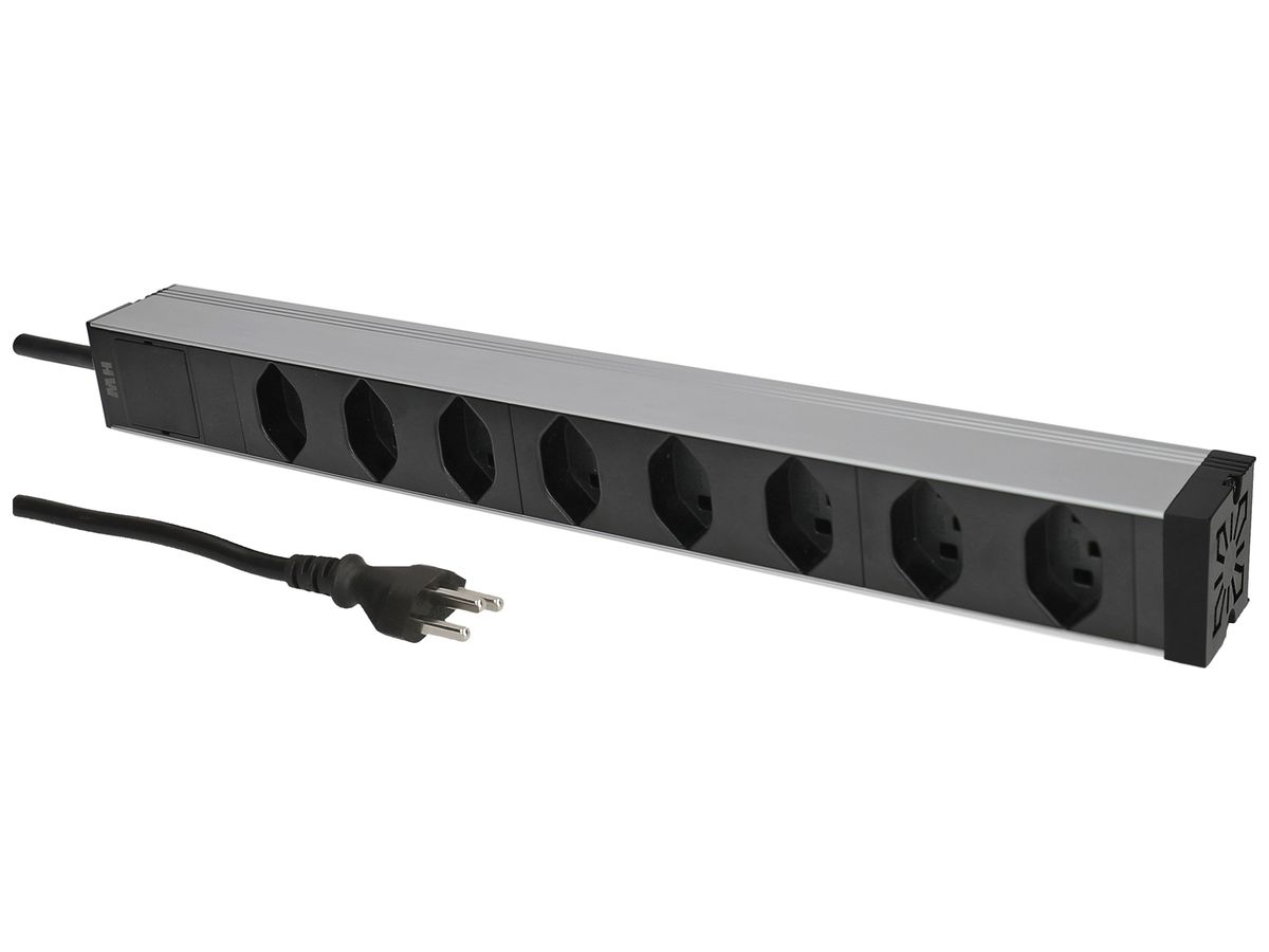 Mehrfachsteckdose PDU 19" MH maxCONNECT 8×T23 1HE Td 3×1.5mm² 3m alu-schwarz