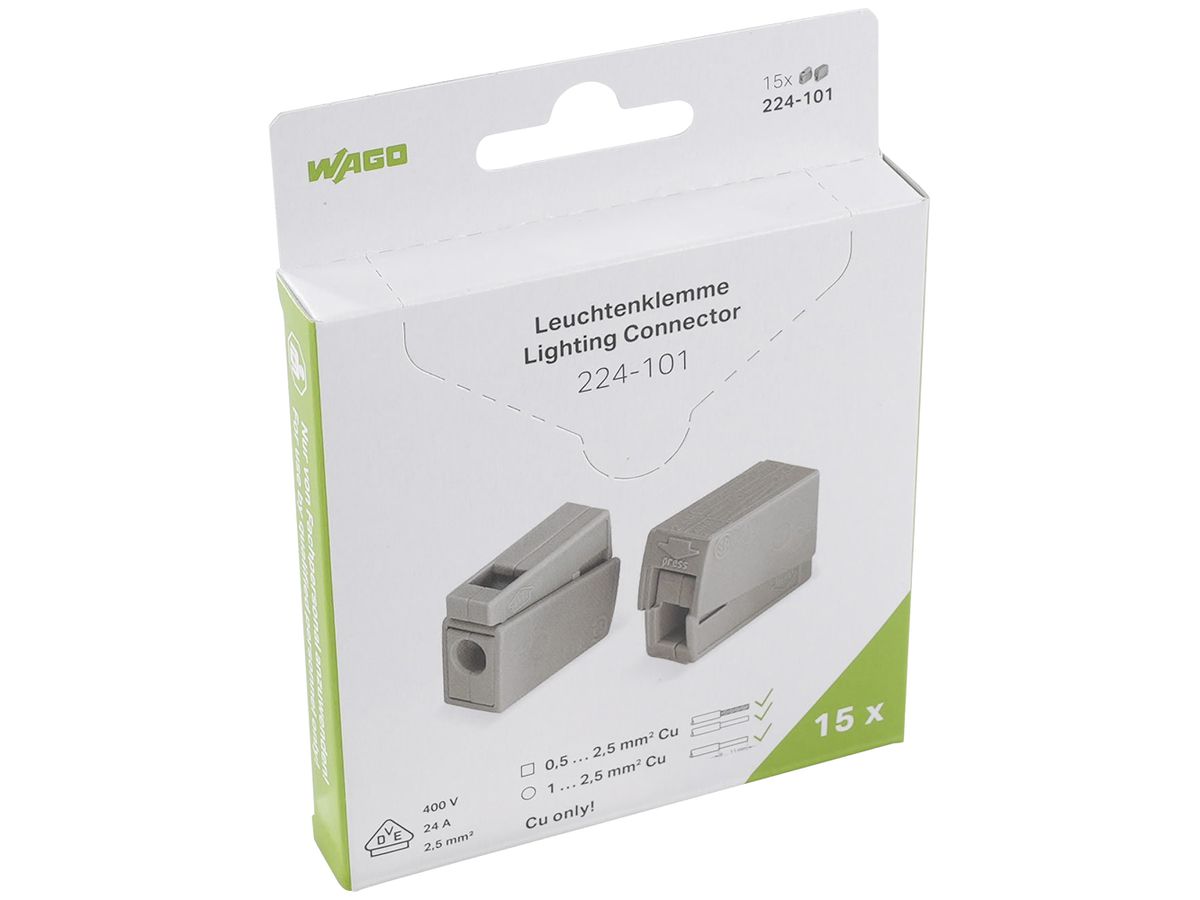 Leuchtenklemme WAGO 224-101 in Blister 15 Stück 1L 1…2.5mm²/0.5…2.5mm²