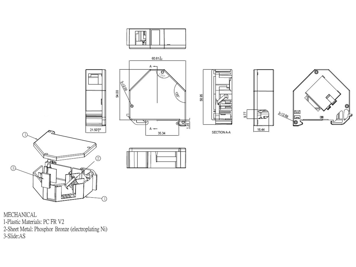 Hutschienen-Adapter H-LINE I für 1 Keystone-Modul geschirmt, 22mm