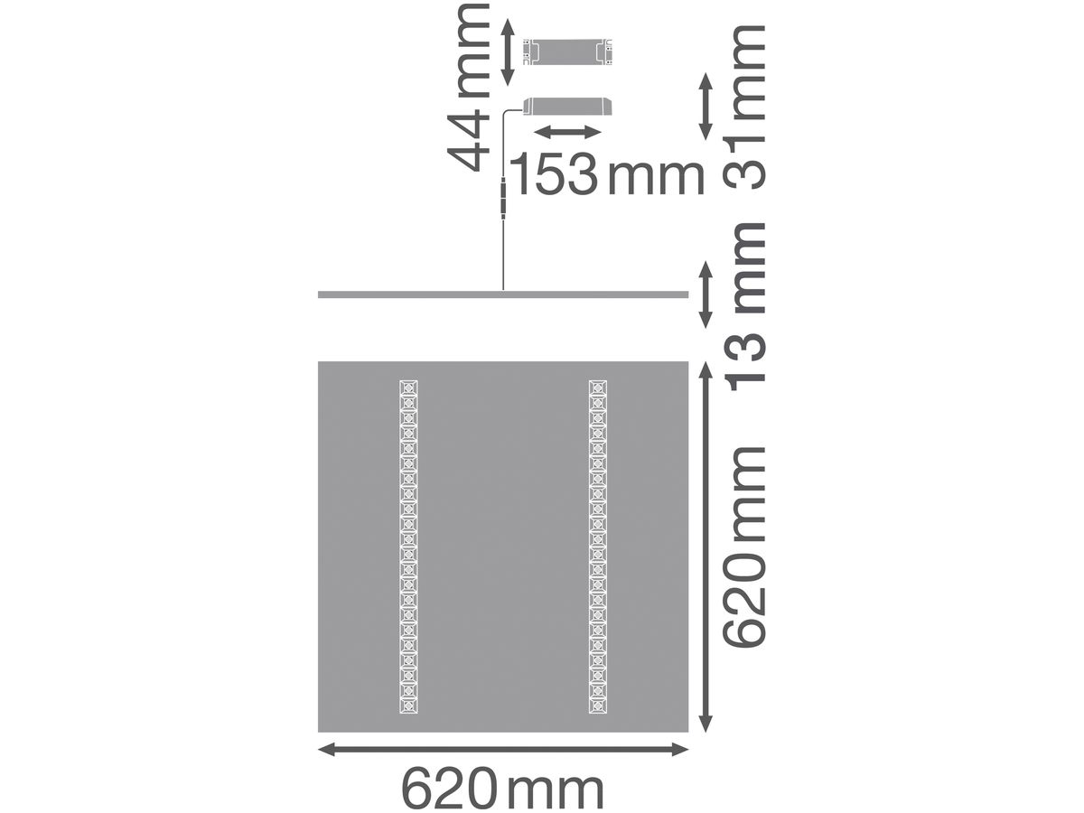 EB-LED-Deckenleuchte PANEL IndiviLED 625 ZBVR, 33W 4000lm 4000K weiss